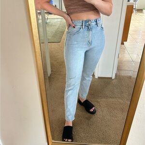 Zara high waisted light blue acid wash rigid denim jeans 6